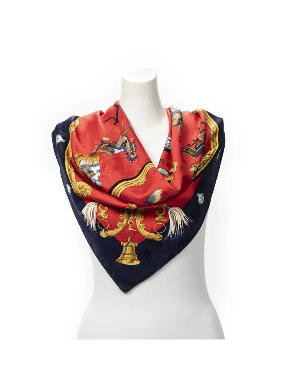 Hermes Scarf Red Navy Jacquard Silk